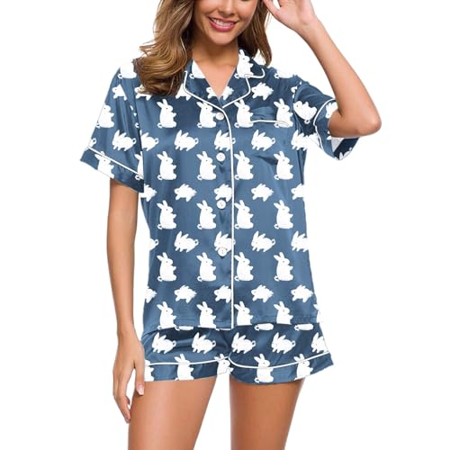 Schlafanzug Sommer Damen, Pyjama Damen Sommer, Pyjamas Set Kurz Zweiteiler Nachtwäsche Set Revers mit Knöpfen Homewear Beiläufig Bequeme Kurzarm Nachthemd und Kurze Hose Schlafoverall Aufdruck 2024 Schlafanzug Sommer Damen, Pyjama Damen Sommer, Pyjamas Set Kurz Zweiteiler Nachtwäsche Set Revers mit Knöpfen Homewear Beiläufig Bequeme Kurzarm Nachthemd und Kurze Hose Schlafoverall Aufdruck 2024 von Eauptffy
