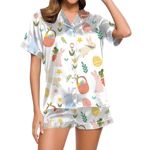 Schlafanzug Sommer Damen, Pyjama Set Damen, Pyjama Set Zweiteiliger Kurz Nachtwäsche Set mit Knöpfe Umlegekragen Nightwear Lässiges Leichter Kurzarm Shirt und Schlafhosen Negligé Gedruckter Sommer Schlafanzug Sommer Damen, Pyjama Set Damen, Pyjama Set Zweiteiliger Kurz Nachtwäsche Set mit Knöpfe Umlegekragen Nightwear Lässiges Leichter Kurzarm Shirt und Schlafhosen Negligé Gedruckter Sommer von Eauptffy