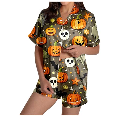 Sommer Schlafanzug Damen, Pyjama Set Damen Kurz, Schlafanzüge Kurz Zweiteiliges Nachtwäsche Revers mit Knopfleiste Nachtkleidung Freizeit Leicht Kurzarm Nachthemd und Short Negligé Bedruckter Sommer Sommer Schlafanzug Damen, Pyjama Set Damen Kurz, Schlafanzüge Kurz Zweiteiliges Nachtwäsche Revers mit Knopfleiste Nachtkleidung Freizeit Leicht Kurzarm Nachthemd und Short Negligé Bedruckter Sommer von Eauptffy