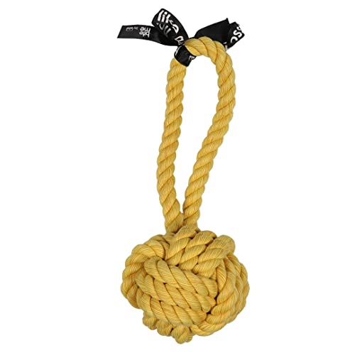 EBI, Are You Knots' Ball mit Schnalle, 25 cm, Gelb, mit Schnalle, zum Apportieren und Ziehen, Feste gedrehte Baumwolle, gemischte Farbe Gelb, bis zum Herzen trägt zu gesunden Zähnen und Zahnfleisch von Ebi & Ebi