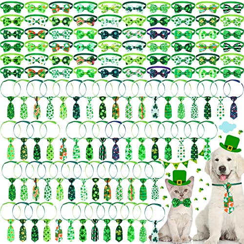 120 Stück St. Patrick's Day Hunde-Fliegenhalsband-Set enthält 60 grüne Hundehalsbänder und 60 Kleeblatt-Fliegen für Hunde, verstellbare Hundefliege, kleine, mittelgroße Hunde und Katzen von Eccliy