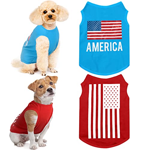 2 Stück Unabhängigkeitstag Welpenkleidung Unisex Kleidung für kleine Hunde Flagge Bedrucktes Welpenhemd Hundebekleidung Atmungsaktiv Hundekleidung Junge und Mädchen Hunde-Outfits Niedliche Hundehemden (Flaggenmuster, Medium) von Eccliy