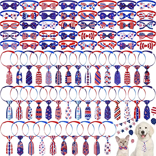 80 Stück Fliegen für Haustiere, Erntedankfest, Halloween, Unabhängigkeitstag, 40 Haustier-Fliegen, 40 Haustier-Halsbänder, Zubehör für Hunde und Katzen, Feiertagsdekoration (US-Flaggen-Stil) von Eccliy