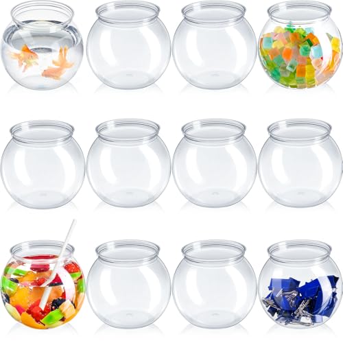Eccliy 12er-Set klare Fischschalen mit Strohhalmen, Kunststoff-Fischschalen für Getränke, unzerbrechliche Goldfischschale für Karnevalsspiele, Halloween, Süßigkeiten, Tischaufsätze, Party-Dekorationen von Eccliy