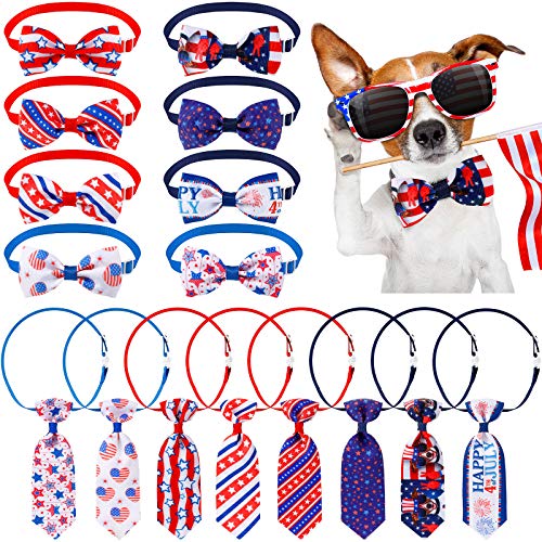 Eccliy 16 Stück Unabhängigkeitstag Haustier-Krawatten und Fliegen Halsbänder sortiert, verstellbare Haustier-Kostüm-Krawatten und Fliegen für Hunde, Welpen, Katzen, Urlaub und tägliches Tragen von Eccliy