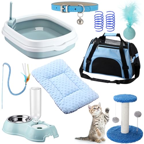 Eccliy Kitten Starter Kit, 10-teiliges Katzen-Starter-Set für Indoor-Katzen, Kätzchen-Essentials inklusive Katzentoilette, Haustierspielzeug, faltbarer Träger, Klettergerüst, Matte, Halsband Eccliy Kitten Starter Kit, 10-teiliges Katzen-Starter-Set für Indoor-Katzen, Kätzchen-Essentials inklusive Katzentoilette, Haustierspielzeug, faltbarer Träger, Klettergerüst, Matte, Halsband von Eccliy