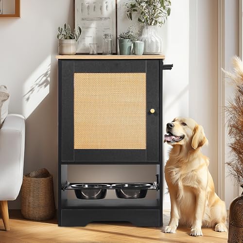 Echo Voyage Futterstation mit 1 Aufbewahrungsschränken, Futterstation für Haustiere mit 2 erhöhten Hundenäpfen, Seitenhaken, Anti-Kipp-Kit, versteckte Futterstation für Haustiere zum Füttern und von Echo Voyage