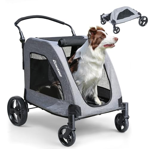 EchoSmile Hundewagen für Mittelgroße und Große Hunde bis 70kg, Faltbar Hundebuggy mit Netzfenstern, Verstellbarem Griff & 4 Geländegängige Räde, Grau EchoSmile Hundewagen für Mittelgroße und Große Hunde bis 70kg, Faltbar Hundebuggy mit Netzfenstern, Verstellbarem Griff & 4 Geländegängige Räde, Grau von EchoSmile