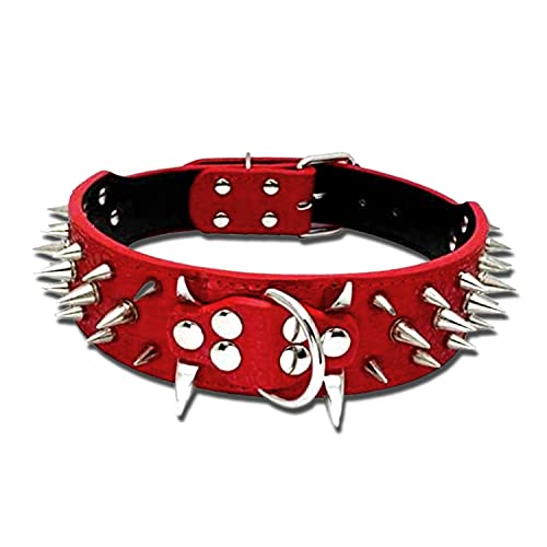 Ecloud Shop Rotes verstellbares PU-Halsband für Hunde Bulldogge Pet Punk Spike Stud Nietenhalsband 51 * 5CM von Ecloud Shop