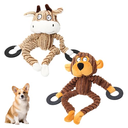Eclove Interaktives Hundespielzeug, Hundespielzeug Stofftier Äffchen Quietsche, waschbar, Plüsch Hunde Spielzeug Zahnreinigung Kauspielzeug für Kleine Mittelgroßen Hund (AFFE) von Eclove