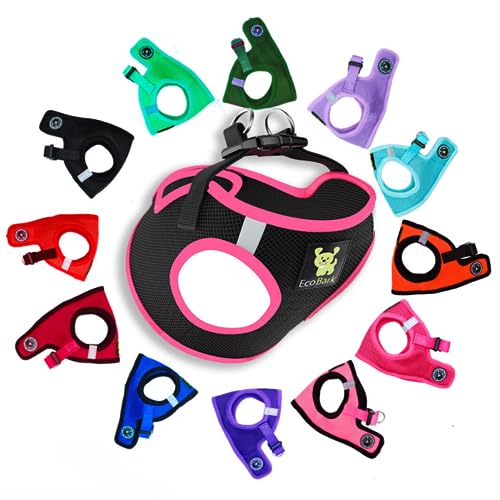 EcoBark Step in Dog Harness,Umweltfreundliches Hundegeschirr für kleine Rassen für XS und kleine Hunde,Weiches Netzspielzeug Rassengeschirr (Schwarz und Rosa, Klein) von EcoBark