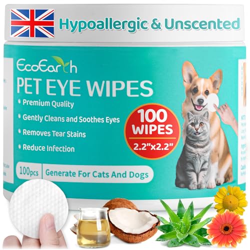 EcoEarth - Augentücher für Hunde & Katzen – Reinigungspads für Haustieraugen zum Entfernen von Tränenflecken, Kruste und Ausfluss – perfekt für die tägliche Pflege von Haustieren – hilft bei Juckreiz von EcoEarth