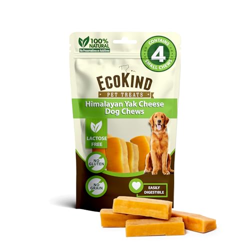 EcoKind Pet Treats Gold Himalaya Yak Käse Hundekauen, Yak Hundeleckerlis für aktive Kauer, 100% natürliche & gesunde Kaustäbchen für kleine & große Hunde, sortiertes Set von Big & Small Yak Chews (4 von EcoKind Pet Treats