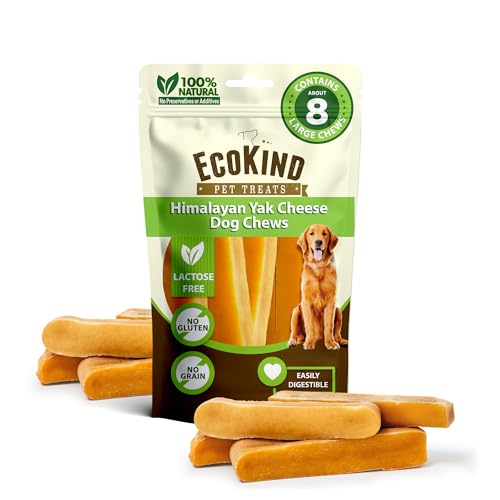 Ecokind Himalaya-Hundekauartikel, gesunde Hundeleckerlis, geruchloses Hundekauen, Rohlederfrei, langlebige Hundeknochen für aggressive Kauer, drinnen & draußen, hergestellt im Himalaya, groß (8 Stück) von EcoKind Pet Treats