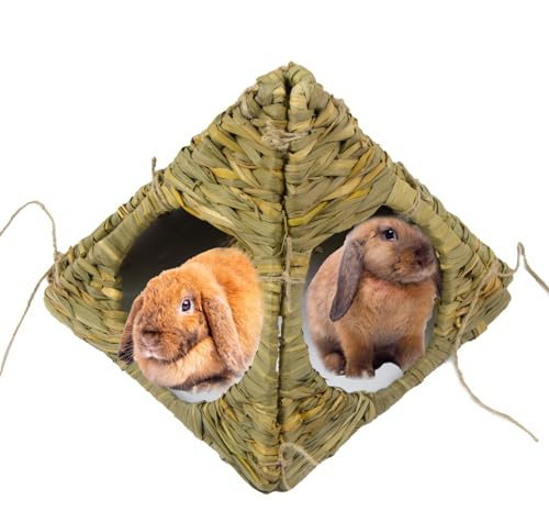 EcoKunst Grashaus für Kaninchen aus Stroh Natürlich Getrocknetes Faltbare Betthütte Bunny House, Spielzeugspielhaus für Hasen, Meerschweinchen, Kleintiere (M (30 x 30 cm)) von EcoKunst
