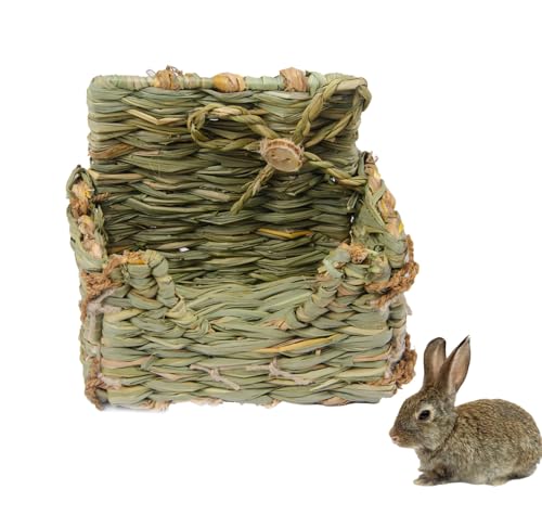 EcoKunst Grashaus für Kaninchen aus Stroh Natürlich Getrocknetes Faltbare Betthütte mit Öffnungen Spielhaus Bunny House, Spielzeugspielhaus für Hasen, Meerschweinchen, Kleintiere von EcoKunst