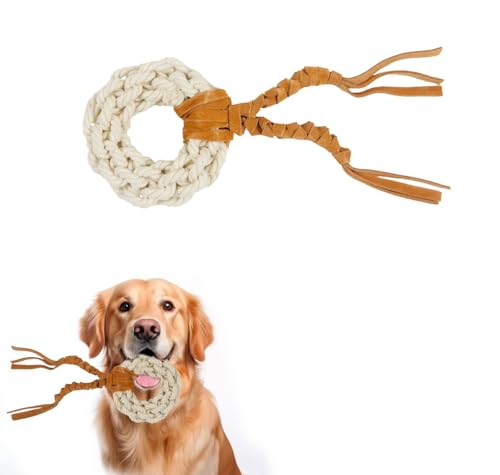 EcoKunst Hundespielzeugseil aus Baumwolle und Leder für kleine und große Hunde, Kauen, Zahnreinigung für Kleine/Mittlere Hunde (LC101) von EcoKunst