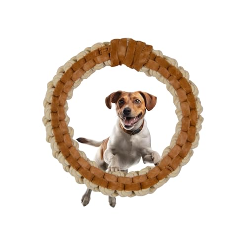 EcoKunst Hundespielzeugseil aus Baumwolle und Leder für kleine und große Hunde, Kauen, Zahnreinigung für Kleine/Mittlere Hunde (LC108) von EcoKunst