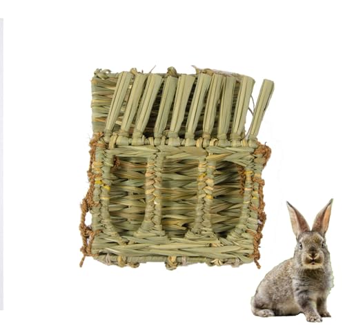 EcoKunst Kaninchengras Futtertrog aus Stroh Natürlich Getrocknetes Faltbare Betthütte mit Öffnungen Spielhaus Bunny House, Spielzeugspielhaus für Hasen, Meerschweinchen, Kleintiere von EcoKunst