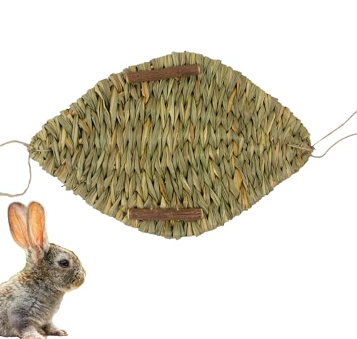 Kleine Haustier-Grasmatte mit Neem-Stab Blattform Handgewebt Natürliche Kaninchen Grasmatten spielzeug hasen nager Kaninchen Ratte Papageien Frettchen Meerschweinchen hamster zubehör (42 x 28 CM) von EcoKunst