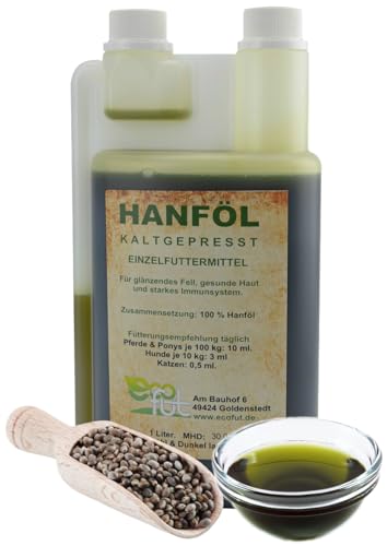 Hanföl für Hunde 1 Liter + 70g Hanfpellets gratis von Ecofut Manufaktur von Ecofut