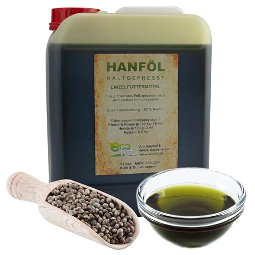 Hanföl für Pferde 5,0 Liter + Gratis 140 g Hanfpellets gesund und lecker von Ecofut