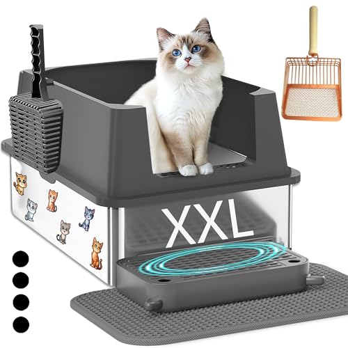 Geschlossene Katzentoilette aus Edelstahl mit Deckel, XL Extra große Katzentoilette für große Katzen, hochseitige Katzentoilette, Anti-Urinleckage, kein Geruch, leicht zu reinigen, inklusive Geschlossene Katzentoilette aus Edelstahl mit Deckel, XL Extra große Katzentoilette für große Katzen, hochseitige Katzentoilette, Anti-Urinleckage, kein Geruch, leicht zu reinigen, inklusive von Ecsdsvsd