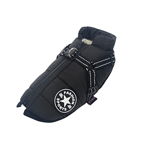 Ectkuee Hundejacke Winterweste Mit Geschirr, Wasserdichter Hundemantel für Kleine Hunde, Maschinenwaschbar, Reflektierender Streifen, Haltbarer D-Ring (Black-XXL) von Ectkuee
