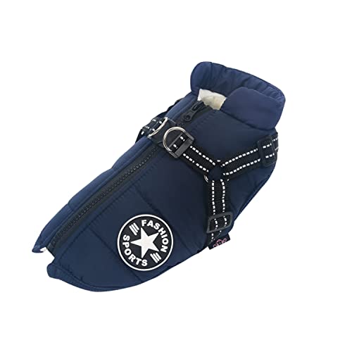 Ectkuee Hundejacke Winterweste Mit Geschirr, Wasserdichter Hundemantel für Kleine Hunde, Maschinenwaschbar, Reflektierender Streifen, Haltbarer D-Ring (Blue-M) von Ectkuee