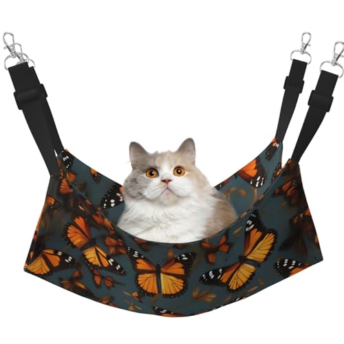 EdWal Heaps of Orange Monarch-Schmetterlinge-Druck, weiche Schlafhängematte, Katzenhängematte zum Aufhängen von Käfigen, Haustier-Hängematte, Bett, verstellbar, für kleine Tiere von EdWal