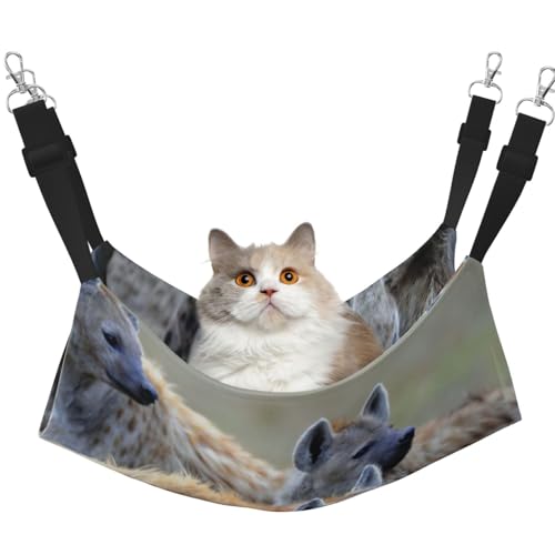 EdWal Weiche Hängematte mit Hyänen-Motiv, Katzen-Hängematte zum Aufhängen von Käfigen, Haustier-Hängematte, Bett, verstellbar, für kleine Tiere von EdWal