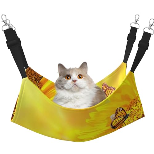 EdWal Weiche Hängematte mit Sonnenblumen- und Schmetterlings-Motiv, Katzenhängematte zum Aufhängen von Käfigen, Haustier-Hängematte, Bett, verstellbar, für kleine Tiere EdWal Weiche Hängematte mit Sonnenblumen- und Schmetterlings-Motiv, Katzenhängematte zum Aufhängen von Käfigen, Haustier-Hängematte, Bett, verstellbar, für kleine Tiere von EdWal