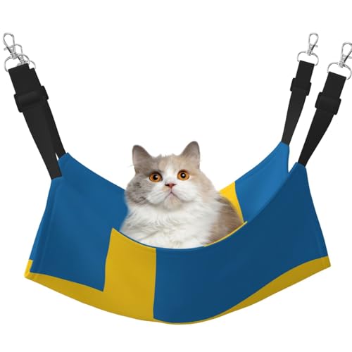 EdWal Weiche Schlafhängematte mit schwedischem Flaggenaufdruck, Katzenhängematte zum Aufhängen von Käfigen, Haustier-Hängematte, Bett, verstellbar, für kleine Tiere EdWal Weiche Schlafhängematte mit schwedischem Flaggenaufdruck, Katzenhängematte zum Aufhängen von Käfigen, Haustier-Hängematte, Bett, verstellbar, für kleine Tiere von EdWal
