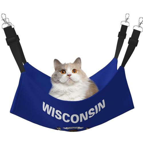 EdWal Wisconsin Hängematte mit Staatsflaggen-Druck, weiche Katzenhängematte zum Aufhängen von Käfigen, Haustier-Hängematte, Bett, verstellbar, für kleine Tiere EdWal Wisconsin Hängematte mit Staatsflaggen-Druck, weiche Katzenhängematte zum Aufhängen von Käfigen, Haustier-Hängematte, Bett, verstellbar, für kleine Tiere von EdWal