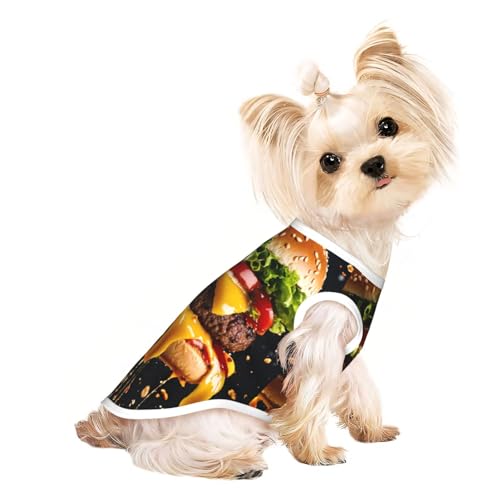 Fast Food-Print Hunde-Shirts für kleine Hunde, dehnbares T-Shirt, leichtes Tank-Top, ärmellos, gestreift von EdWal