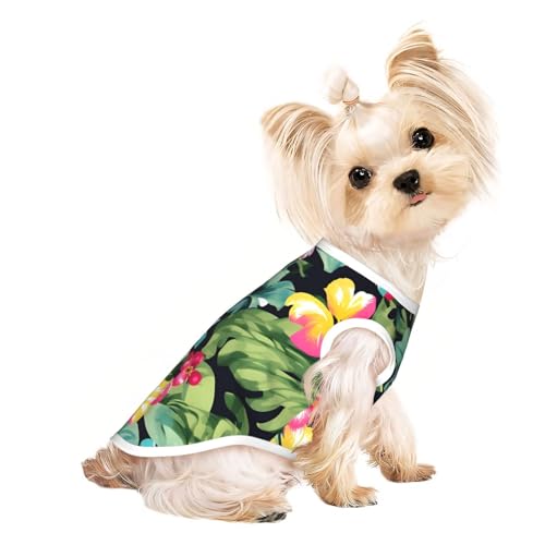 Hawaiianischer Blumendruck, Hunde-Shirts für kleine Hunde, dehnbares T-Shirt, leichtes Tank-Top, ärmellos, gestreift Hawaiianischer Blumendruck, Hunde-Shirts für kleine Hunde, dehnbares T-Shirt, leichtes Tank-Top, ärmellos, gestreift von EdWal