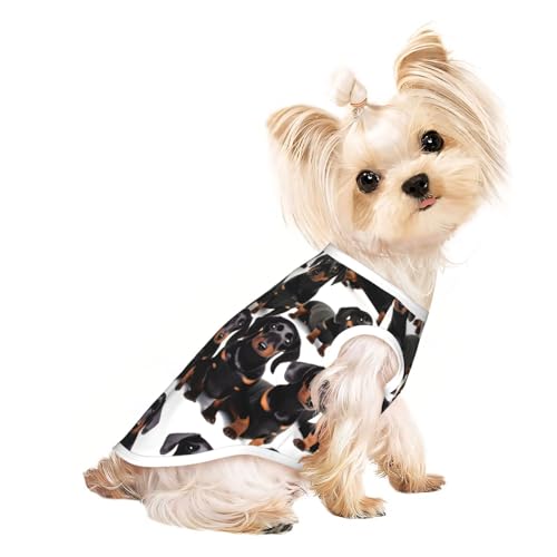 Hunde-Shirts für kleine Hunde, Dackel-Motiv, dehnbar, leicht, Tanktop, ärmellos, gestreift von EdWal