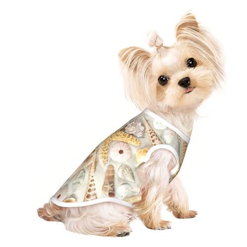 Hunde-Shirts für kleine Hunde, Motiv: Seestern, Muschel, Sandstrand, dehnbar, leicht, Tanktop, ärmellos, gestreift Hunde-Shirts für kleine Hunde, Motiv: Seestern, Muschel, Sandstrand, dehnbar, leicht, Tanktop, ärmellos, gestreift von EdWal