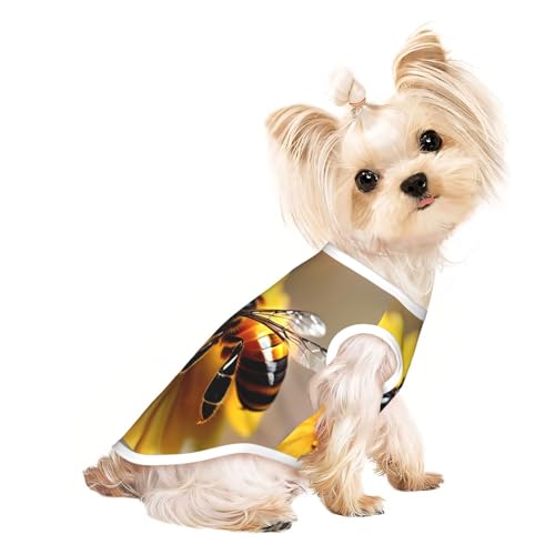 Hunde-Shirts für kleine Hunde, dehnbar, leicht, Tanktop, ärmellos, gestreift, Honigbiene und Blumendruck von EdWal