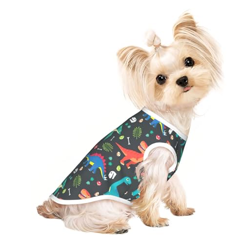 Hunde-Shirts mit Cartoon-Dinosaurier-Druck, für kleine Hunde, dehnbar, leicht, Tanktop, ärmellos, gestreift Hunde-Shirts mit Cartoon-Dinosaurier-Druck, für kleine Hunde, dehnbar, leicht, Tanktop, ärmellos, gestreift von EdWal