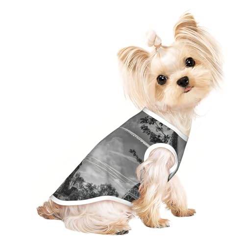 Hunde-Shirts mit Eiffelturm-Muster, für kleine Hunde, dehnbar, leicht, Tanktop, ärmellos, gestreift von EdWal