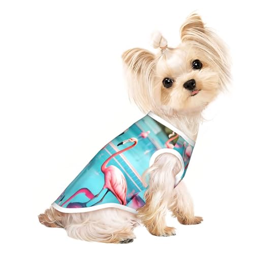Hunde-Shirts mit Flamingo- und Schwimmbad-Aufdruck, für kleine Hunde, dehnbar, leicht, Tanktop, ärmellos, gestreift Hunde-Shirts mit Flamingo- und Schwimmbad-Aufdruck, für kleine Hunde, dehnbar, leicht, Tanktop, ärmellos, gestreift von EdWal