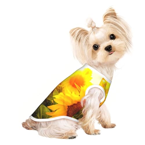 Hunde-Shirts mit Sonnenblumen-Aufdruck, für kleine Hunde, dehnbar, leicht, Tanktop, ärmellos, gestreift von EdWal