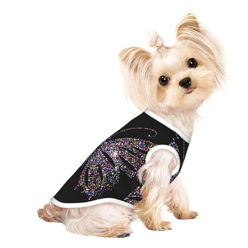 Hunde-Shirts mit Strass-Schmetterlings-Aufdruck, für kleine Hunde, dehnbar, leicht, Tanktop, ärmellos, gestreift von EdWal