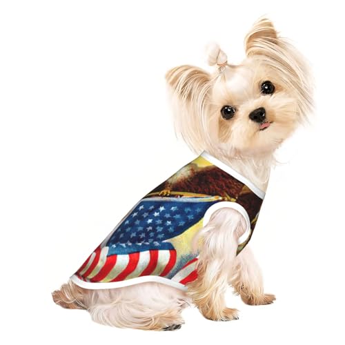 Hunde-Shirts mit amerikanischer USA-Flagge, Adler, Kunstdruck, für kleine Hunde, dehnbar, leicht, Tanktop, ärmellos, gestreift von EdWal