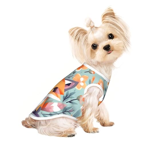 Hunde-Shirts mit süßem Fuchs-Blumendruck, für kleine Hunde, dehnbar, leicht, Tanktop, ärmellos, gestreift von EdWal