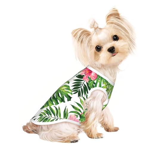 Hunde-Shirts mit tropischem Blätteraufdruck, für kleine Hunde, dehnbares T-Shirt, leichtes Tank-Top, ärmellos, gestreift Hunde-Shirts mit tropischem Blätteraufdruck, für kleine Hunde, dehnbares T-Shirt, leichtes Tank-Top, ärmellos, gestreift von EdWal