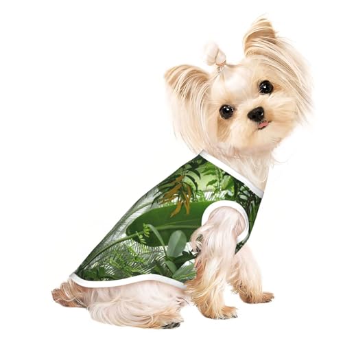 Hunde-Shirts mit tropischem Regenwald-Dschungel-Szenen-Druck, für kleine Hunde, dehnbares T-Shirt, leichtes Tank-Top, ärmellos, gestreift Hunde-Shirts mit tropischem Regenwald-Dschungel-Szenen-Druck, für kleine Hunde, dehnbares T-Shirt, leichtes Tank-Top, ärmellos, gestreift von EdWal