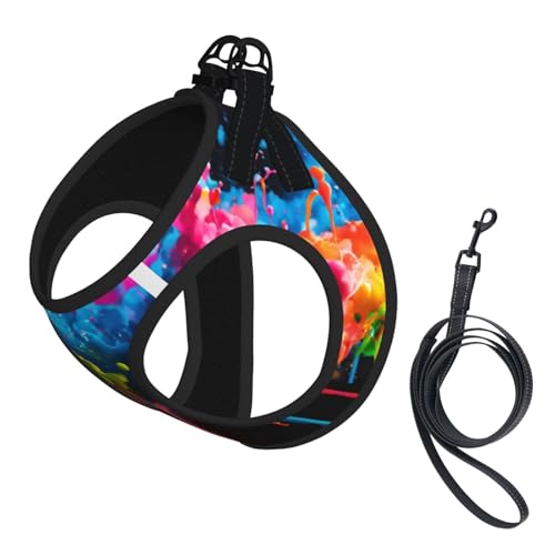 Hundegeschirr mit Farbspritzer-Motiv, 2 x Schnalle, Hundeweste, kein Ziehen an der Vorderseite, für kleine, mittelgroße Hunde Hundegeschirr mit Farbspritzer-Motiv, 2 x Schnalle, Hundeweste, kein Ziehen an der Vorderseite, für kleine, mittelgroße Hunde von EdWal