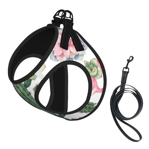 Hundegeschirr mit Flamingo-Sukkulenten-Aufdruck, 2 x Schnalle, Hundeweste, kein Ziehen an der Vorderseite, für kleine und mittelgroße Hunde Hundegeschirr mit Flamingo-Sukkulenten-Aufdruck, 2 x Schnalle, Hundeweste, kein Ziehen an der Vorderseite, für kleine und mittelgroße Hunde von EdWal